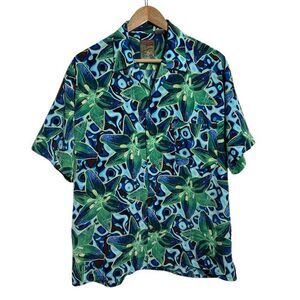 VTG Y2K Pineapple Connections Hawaiian Shirt Mens M Blue Floral Button Up